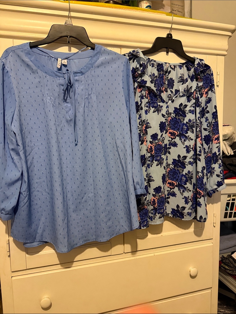 Elle Light Blue Solid Pullover and Blue Floral Ruffle Blouse Set